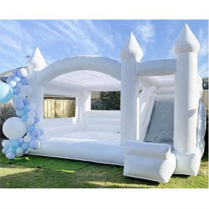 Högkvalitativt uppblåsbara hopp Bounce Jumper House Wedding Bouncy Castle med Slide Combo All White Bouncer Hoppa säng till salu Gratis Ship till Door