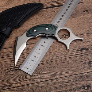 Высокое качество Karambit 440C Satin Blade Full Tang Micarta Ручка Фиксированные лезвия Коготь Ножи Тактические ножи с кожаной оболочкой