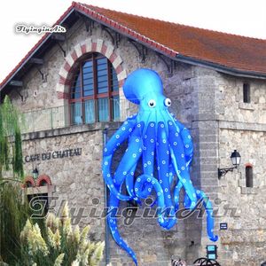 Building Decorative Giant Inflatable Octopus 8m Deep Sea Animal Mascot Blow Up Blue Octopus With Long Tentacles For Outdoor Show