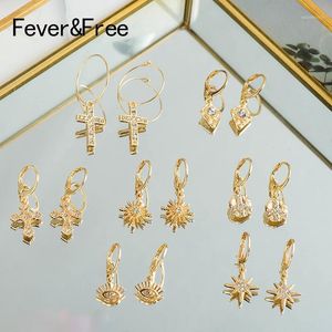 Hoop Huggie Feverfree Gold Small Earring for Women Cross Rhinestone Circle Set Accesorios Mujer Pendientes Moda 20211