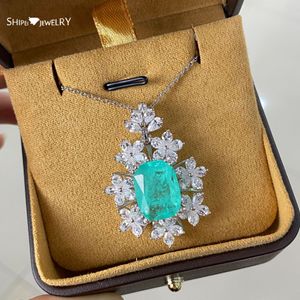 Shipei 925 Sterling Silver Paraiba Turmalina Moissanite Gemstone Partido de Casamento Romântico Pingente Colar Fine Jewelry presentes q0531