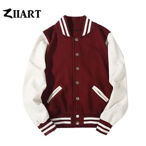 Man Boys Baseball jackets S 3XL Wine Red Black Royal Blue Red Navy Blue Couple Clothes Autumn Winter ZIIART T200502