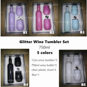 Bicchieri da vino glitter per sublimazione da 750 ml set bottiglie di vino fai da te in acciaio inossidabile con due souvenir regalo tazza da 12 once