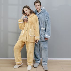 Homens de inverno espesso Morno Flanela Pijama Conjuntos Plus Size Mulheres Coral Fleece Robe Sets Animal Sleepwear Pijamas De Capuz Conjuntos Sono Tops LJ201112