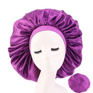 Extra Large Satin Bonnet Beanie Women Solid Color Night Sleeping Hat Hair Care Flower Print Caps