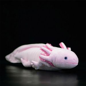 かわいいAxolotlの柔らかいぬいぐるみぬいぐるみリアルなシミュレーションAmbystoma Mexanumピンクの恐竜動物モデル人形子供のためのKidlt Gift