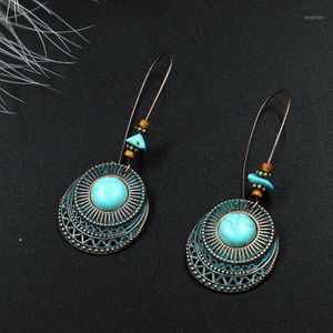Dangle Chandelier Vintage Boho India Etnica Etnica Round Blue Stone Hanging Goccia Orecchini per le donne Femmina Accessori per gioielli Party1