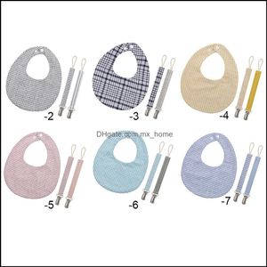 Bavaglini Burp Cloths Baby Feeding Baby, Kids Maternità Lattice Ciuccio Clip Suit Infant Plaid Linen Cotton Slobber Towel Set di catene per capezzoli So