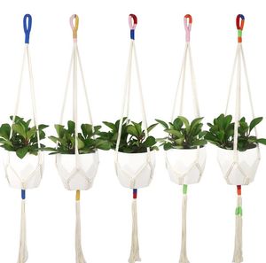 Slim Colorblock Macrame Plant Gancho Cabo de Algodão Corda Pendurado Suporte de Planta Flor Potenciômetro Potenciômetro Indoor Outdoor Balcão Decoração Arte de Parede Sn3676