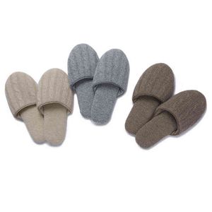 NXY Slippers Square Fonda 100% Cashmere Kabel Sticka Slipper Stickade Skor Kvinnor 2022 220125