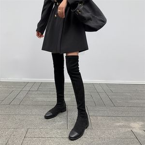 Meotina Echt Leder stiefel Mid Heel Stretch Lange Frauen Schuhe Runde Kappe Dicken Absätzen Über Das Knie Hohe Weibliche Herbst winter