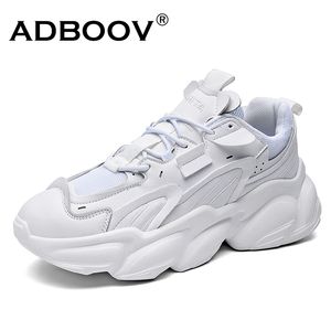 adboov 유니섹스 패션 가죽 스니커즈 여성 남자 플랫폼 chunky 신발 흰색 검은 트레이너 신발 lj201017