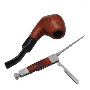 Smoking Pipes Tobacco 3in1 Red Wood Stainless Steel Pipe Cleaning Reamers Tamper Tool 1.4721