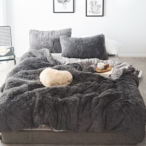 Pure Color Mink Velvet Bedding Sets 20 colors lambs wool Fleece Flat Sheet Duvet Cover Fitted Sheet Queen King size 4/6/7pcs T200706