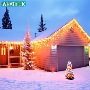 LED 커튼 크리스마스 문자열 조명 4.6m Droop 0.3-0.5m 야외 장식 하우스 아이스 라이트 웨딩 파티 화환 조명 Y201020