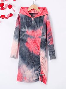 Dziewczyny Tie Dye Ruched Knot Front Hooded Sukienka Ona