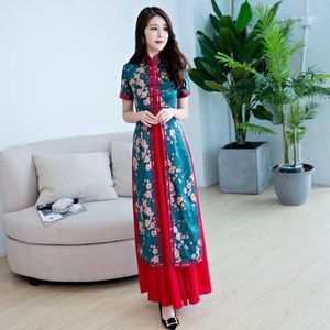 Ethnic Clothing 2pcs Cheongsam Dress Summer Girls Slim Traditional Chinese Clothes For Woman Long Qipao Q-161