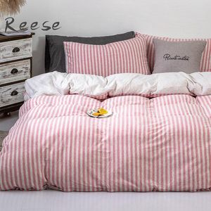 Comfortable Cotton Bedding Linen Set Knitting Home Textile Brief Comforter Cover Flat / Fitted Sheet King Queen Twin Full Size T200706