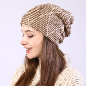 Grade de malha grade de inverno chap￩us de orelha de punho de ouvido gorro de caveira de cr￢nio para mulheres moda e presente de areia