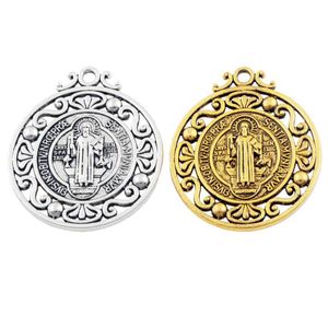 Pingente de Colares Retrô São Bento Nursia Patrono Encantos contra Mal Medal Pingentes 2Cores L1787 45x40mm Jóias Conclusões Componentes 6 Pçs / Lot