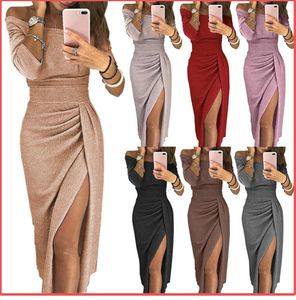 4XL 5XL Sexy Off Spalla A Vita Alta Abiti Da Festa Da Sera Elegante Abito Lungo Primavera Estate SolidLady Abiti Abbigliamento Donna