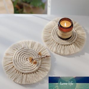 Pure Handmade Cotton Macrame Cup Pad Bohemia Tablecloth Table Mat Northern Europe Braid Non-slip Insulation Mats Kitchen Tools