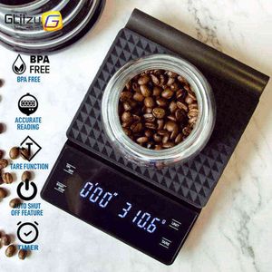 Skala kuchni 3 kg / 0,1g cyfrowy timer kawy Wyświetlacz LCD Wlej kropelka Espresso Balance Precyzyjna mleka Proszek do gotowania 211221