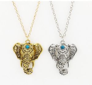 Pendant Necklace Women Boho Ethnic Turquoise Elephant Choker Necklace Chain Necklaces