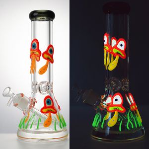 12 inç Başlık Cam Bongs Koyu Yağda Glow Dab Rigs 18mm Kadın Büyük Beher Bong Düz Perc Su Boruları Mantar Dağınık Downstem