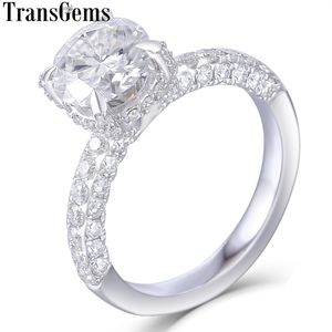 Transgems 14K 585 화이트 골드 메인 1.5CT 7.5mm F 색상 원형 Moissanite 여성용 헤일로 약혼 반지 Y200620