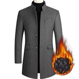 Trench lungo da uomo in lana tinta unita ispessita da uomo monopetto slim fit spolverino business casual soprabito maschile 7 colori 201119