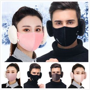 Erwachsene 2 in 1 Winter warme Maske Gesicht abnehmbare Abdeckung Ohrenschützer winddichte schützende dicke Mundmasken Winter Mundmuffel Ohrenklappenmasken