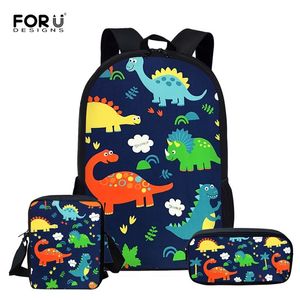 Forudesigns Cartoon Dinosaur School Bags för Girls Kids School Ryggsäck 3PCS / Set Barn Skolvaror Ortopediska Tjej Ryggsäckar LJ201029