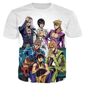 2021 Anime Hot Anime Jejom Bizarre Aventura Homens / Mulheres Nova Moda Impresso camisetas Streetwear Tops Tee Y220208