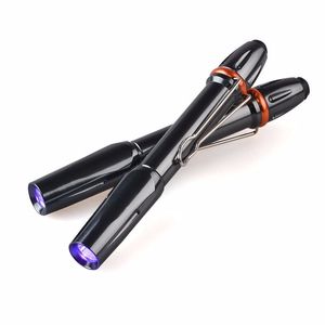 100st 365nm 395nm 3W UV LED Penlight Mini Flashlight Portable Ultraviolett Blacklight Billack för pengarna Pet urinfläckar Detekterar