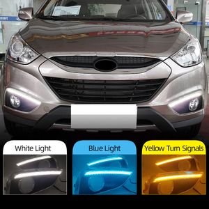 2PCS Car LED DRL For Hyundai IX35 2010 2011 2012 2013 Car-styling Daytime Running Light with fog lamp hole turn signal