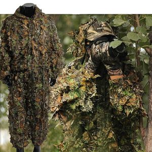 Kamouflagekläder Taktiska bladiga Poncho Ghillie Suit Shooting Jacket Outdoor Sportcombat Clothes Birding Suit Camo Bionic Leaf Sniper No05-302