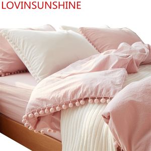 LOVINSUNSHINE Niedliche rosa Prinzessin-Bettwäsche-Sets mit gewaschenem Ballstoff, Queen-Size-Bettbezug, Kissenbezug, bequem, cc44# 201021