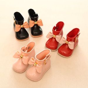 Mini Sed Girls Water Cute Bowknot Kids Baby Melissa Non-Slip Barn Kids Waterproof Rain Boots Shoes Sh010 201201