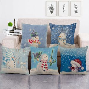 Kudde / dekorativ kudde 45cm * 45cm Cartoon Snowman Design Linne / bomullskasta Cover Couch Kuddehölje Heminredning