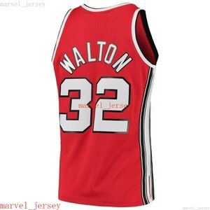 Niestandardowy zszyty Bill Walton Red 1976-77 Jersey XS-6xl Męskie rzuty do koszykówki