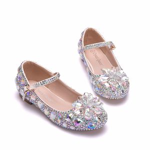 Scarpe di cristallo per bambini Performance Dance Strass Girls Princess Glass Flower Kids Flats Tacco alto