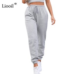 Liooil sexy cintura alta solta lã sweatpants calças com bolso outono inverno preto branco baggy jogger calças de suor 220211