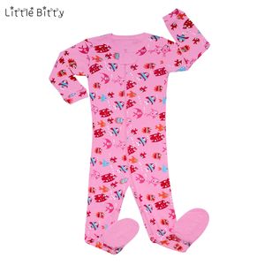 Little Bitty 100% Cotton Animal Turtle Fishes Whale Baby Girls Pajamas Children Pink Romper Kids Footed Pajamas 201027