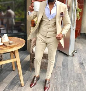 Latest Champagne Men's 3 Pieces Suit 2020 Formal Business Notch Lapel Silm Fit Tuxedo Groomsmen For Wedding (Jacket+Vest+Pants)1
