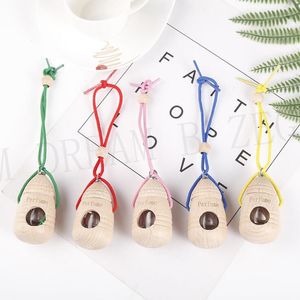 Wholesale shell ornament resale online - Car Perfume Bottle Pendant With Wood Shell Essential Oil Diffuser Ornaments Car Decoration Air Freshener Pendant Empty Glass Bottle Gift