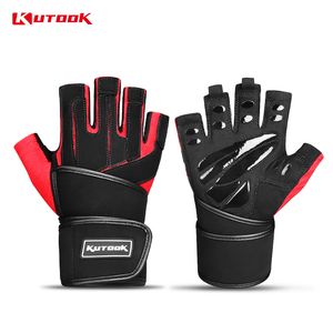 Kutook Non-Slip Protect Wrist Cykling Handskar Halvfinger Andningsskydd Lyfthandskar Sport Stötskyddade MTB Cykelhandskar Q0108