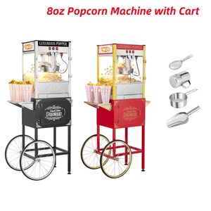 Vintage Style 850W Professional Electric Popcorn Maker Popper Machine with Cart and 8oz Kettle Black Red on Sale