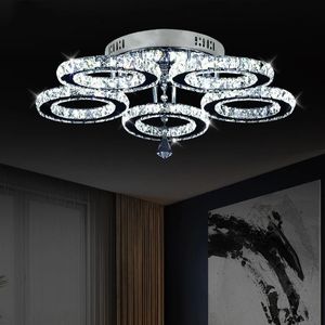 2020 3/5 Rings K9 Crystal LED Chandeliers Lighting Modern Chrome Plafon Lustre Luminaire Stainless Steel Ceiling Lamps For Kitchen