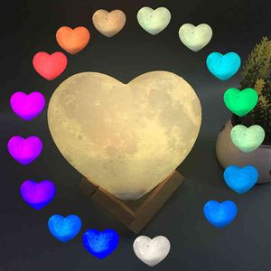 C2 lâmpada de lua 3D noite luz amor lâmpada de coração USB garota recarregável modelagem lâmpada romântica decoração de forma decoração presente w220222